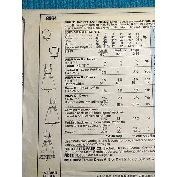 McCalls 8064 Sewing pattern girls apron dress bolero 1980s Size Small - Picture 4 of 5